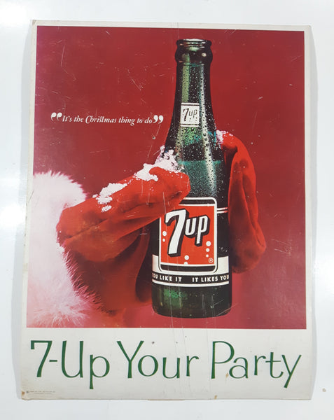 Vintage 1964 7-Up Your Party "It's the Christmas thing to do" 12" x 16" Convenience Store Cardboard Display Sign