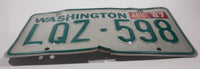 1987 Washington State White with Green Letters Vehicle License Plate Tag LQZ 598