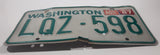 1987 Washington State White with Green Letters Vehicle License Plate Tag LQZ 598