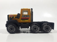 Vintage 1986 Remco Semi Tractor Truck A & H Construction Company Yellow Pressed Steel and Plastic Die Cast Toy Car Vehicle