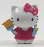 2018 Sanrio Hello Kitty with Paint Brushes 1 3/4" Tall Plastic Toy Figure