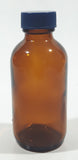 Vintage 4 1/4" Tall 6003 Brown Amber Glass Medicine Bottle with Blue Plastic Lid