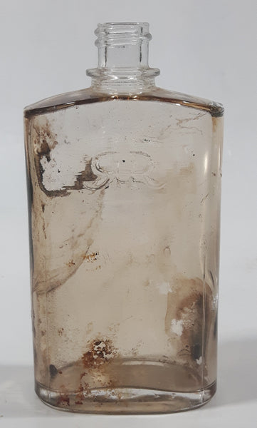 Vintage 1940s RHR Whiskey 4 3/4" Tall Pocket Flask Embossed Glass Bottle