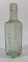 Antique 1880s Paterson's Glasgow Camp Coffee & Chicor 6 5/8" Tall Embossed Lettering Aqua Glass Bottle