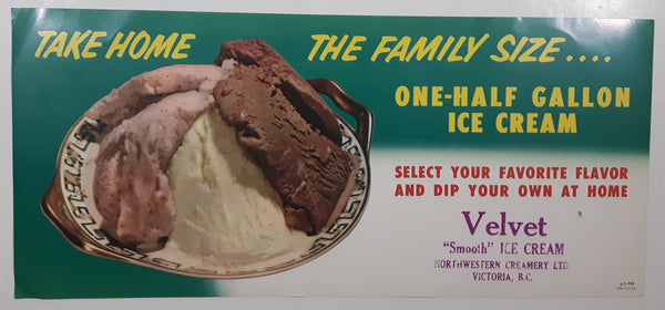 Vintage Northwestern Creamery Ltd. Velvet "Smooth" Ice Cream Take Home The Family Size .... One-Half Gallon Ice Cream Store Window Advertisement Victoria, B.C.