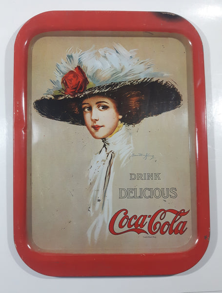 Vintage 1971 Coca-Cola "Drink" "Delicious" Hamilton King 1909 Pinup Girl Red Metal Beverage Serving Tray Coke Cola Soda Pop Collectible