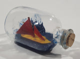 Vintage Red and Yellow Sail Boat Miniature Ship in Cork Top 3 3/8" Long Glass Bottle