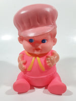 Vintage 1968 Iwai Hot Pink Sitting Baby Doll 6" Tall Rubber Toy Figure Made in Hong Kong