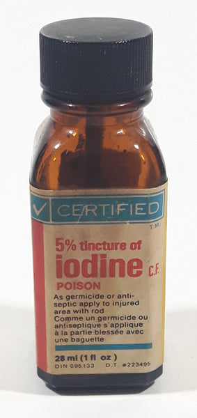 Vintage Drug Trading Company Limited Toronto Canada 28mL 1 Fl Oz 5% Tincture of Iodine 3 3/4" Tall Paper Label Brown Amber Glass Square Medicine Bottle EMPTY