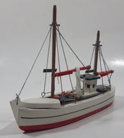 Red and White Fishing Trawler 7 1/2" Long Wood Model Ship Boat