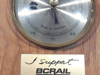 Vintage Mohr I Support BC Rail Safety 11 1/2" x 11 1/2" Wood Plaque Clock and Barometer Thermometer Hygrometer Weather Station