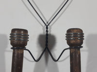 Vintage Brass Tipped 10" Long Wood Bobbin Spindles in Bent Heart Shaped Wire Hanging