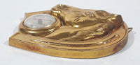 Vintage Horse Head in Horseshoe 3D Gold Tone Metal 4" x 4 1/2" Mid-Century Wall Thermometer Made in Japan