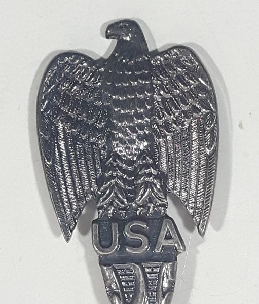 American Eagle Topped USA 200 Years 1776 Bicentennial 1976 Travel Souvenir Silver Plated Metal Spoon