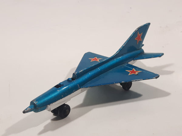 Vintage 1973 Lesney Matchbox Sky Busters SB-6 MIG 21 Fighter Jet Airplane Metallic Blue Die Cast Toy Aircraft