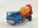 Vintage Yatming Cement Mixer Truck Blue with Yellow Mixing Barrel and Red Frame Die Cast Toy Car Vehicle