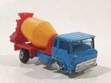 Vintage Yatming Cement Mixer Truck Blue with Yellow Mixing Barrel and Red Frame Die Cast Toy Car Vehicle
