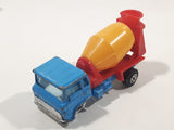 Vintage Yatming Cement Mixer Truck Blue with Yellow Mixing Barrel and Red Frame Die Cast Toy Car Vehicle