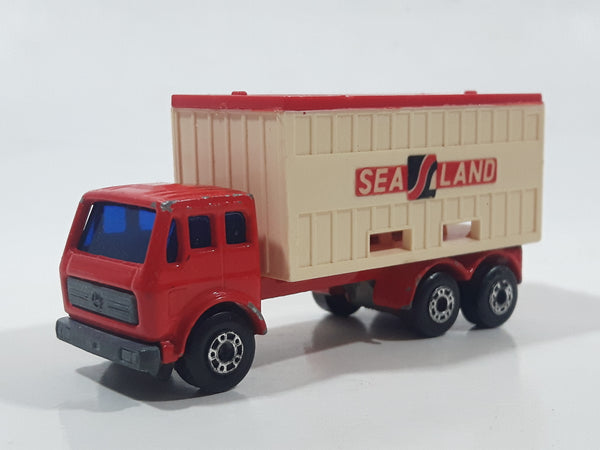 Vintage 1976 Lesney Matchbox Superfast No. 42 Mercedes Container Truck Red Sea Land Die Cast and Plastic Toy Car Vehicle