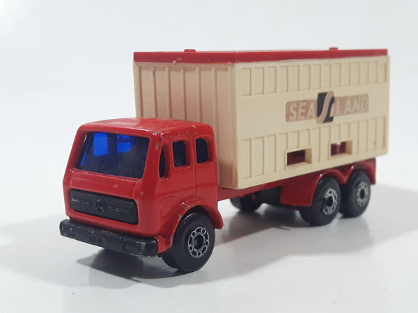 Vintage 1976 Lesney Matchbox Superfast No. 42 Mercedes Container Truck Red Sea Land Die Cast and Plastic Toy Car Vehicle