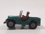 Vintage Husky Models Jeep with Brown Driver Green Die Cast Toy Car Vehicle with Flip Down Windshield Frame