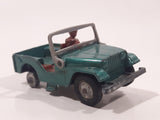 Vintage Husky Models Jeep with Brown Driver Green Die Cast Toy Car Vehicle with Flip Down Windshield Frame