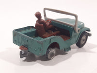 Vintage Husky Models Jeep with Brown Driver Green Die Cast Toy Car Vehicle with Flip Down Windshield Frame