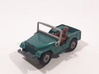 Vintage Husky Models Jeep with Brown Driver Green Die Cast Toy Car Vehicle with Flip Down Windshield Frame