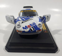 Burago Porsche 911 Carrera Racing #1 Pirelli Mobil White 1/24 Scale Die Cast Toy Car Vehicle with Opening Doors and Rear Hood on Base
