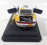Burago Porsche 911 Carrera Racing #1 Pirelli Mobil White 1/24 Scale Die Cast Toy Car Vehicle with Opening Doors and Rear Hood on Base