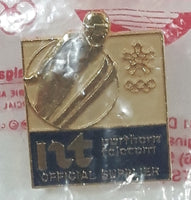 1988 Calgary Olympics Northern Telecom Official Supplier Ski Jumping Enamel Metal Lapel Pin in Original Bag