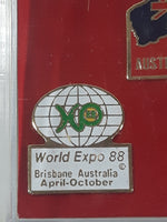 Rare Brisbane Australia World Expo 88 Enamel Metal Pin Set of 3 in Plastic Case