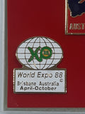 Rare Brisbane Australia World Expo 88 Enamel Metal Pin Set of 3 in Plastic Case