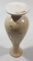 Vintage Green and Yellow Speckled 6 1/8" Tall Cream Colored Ceramic Pedestal Bud Vase