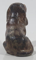 Vintage Brown Hound Dog Miniature 2 1/8" Long Ceramic Figurine