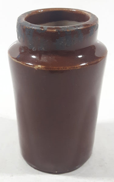 Antique 1800s Brown Glaze 3 1/8" Tall Heavy Stoneware Jar Bottle