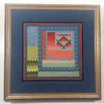 Vintage 15 1/2" x 15 1/2" Framed Cross Stitch Quilt Patterns Picture