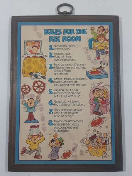 Vintage 1977 Hallmark Cards Rules For The Rec Room 5 3/4" x 8" Wood Wall Plaque