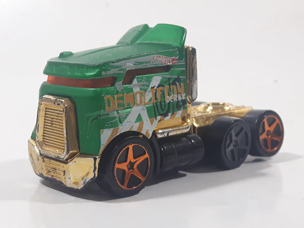 2016 Hot Wheels Road Rally Super Rigs Demolition Derby Semi Tractor Truck Green Die Cast Toy Car Vehicle