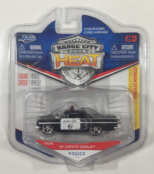 2011 Jada Badge City Heat Wave 3 #036 '59 Chevy Impala Police Black Highway Patrol Die Cast Toy Car Vehicle New in Package