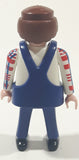 1990 Geobra Playmobil Man in Red and White Top with Blue Vest and Pants 2 3/4" Tall Toy Figure