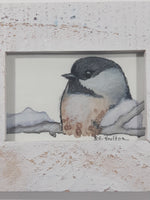 Liz Boulton Chickadee Song Bird Small 1 5/8" x 2 5/8" Wood Framed Watercolor Painting
