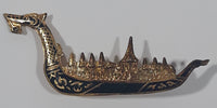 Vintage Siam Thailand Dragon Boat Gold Look Metal Pin