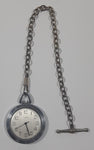 Vintage Timex Manual Wind Mechanical Silver Cased Pocket Watch with Chain Made in Taiwan