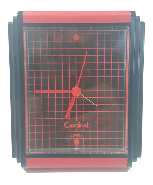 Vintage Cardinal Quartz Red and Black Alarm Clock Made in Hong Kong