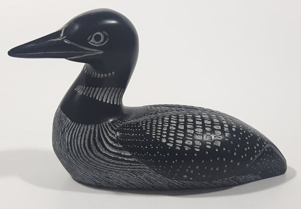 Vintage Boma Loon Bird 5 1/4" Long Carved Black Stone Sculpture Made in Canada