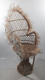 Vintage Wicker Rattan Fan Back Peacock Style 16 1/4" Doll Chair with Lace Trim