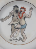 Vintage Trader Vic Drunken Men Embracing White 5" Ceramic Ash Tray with Gold Trim