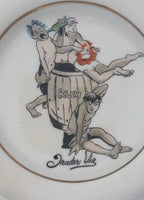 Vintage Trader Vic Drunken Men with Rum Barrel White 5" Ceramic Ash Tray with Gold Trim