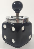 Vintage Black Dice Shaped 5 1/4" Tall Ceramic and Metal Ash Tray